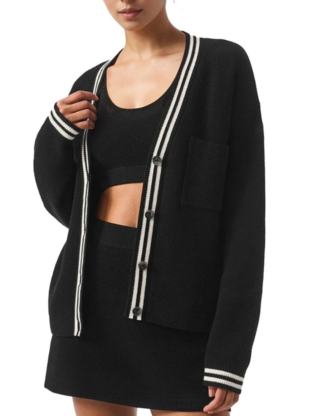 Women's Cardigan Sweaters Oversized Color Blocked V Neck Button Down Open Front